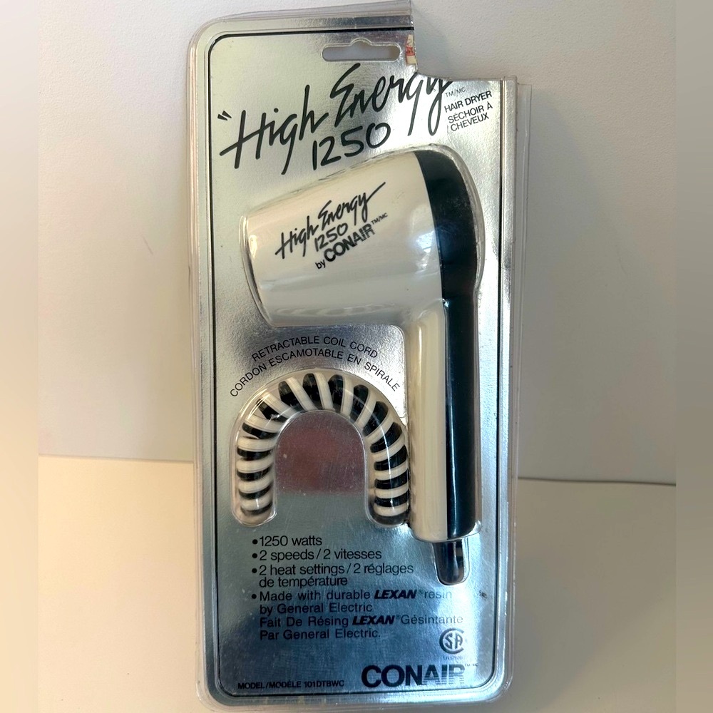 Conair 1250 High Energy White Hair Dryer Model 101DTBWC 90s Y2K Compact Travel